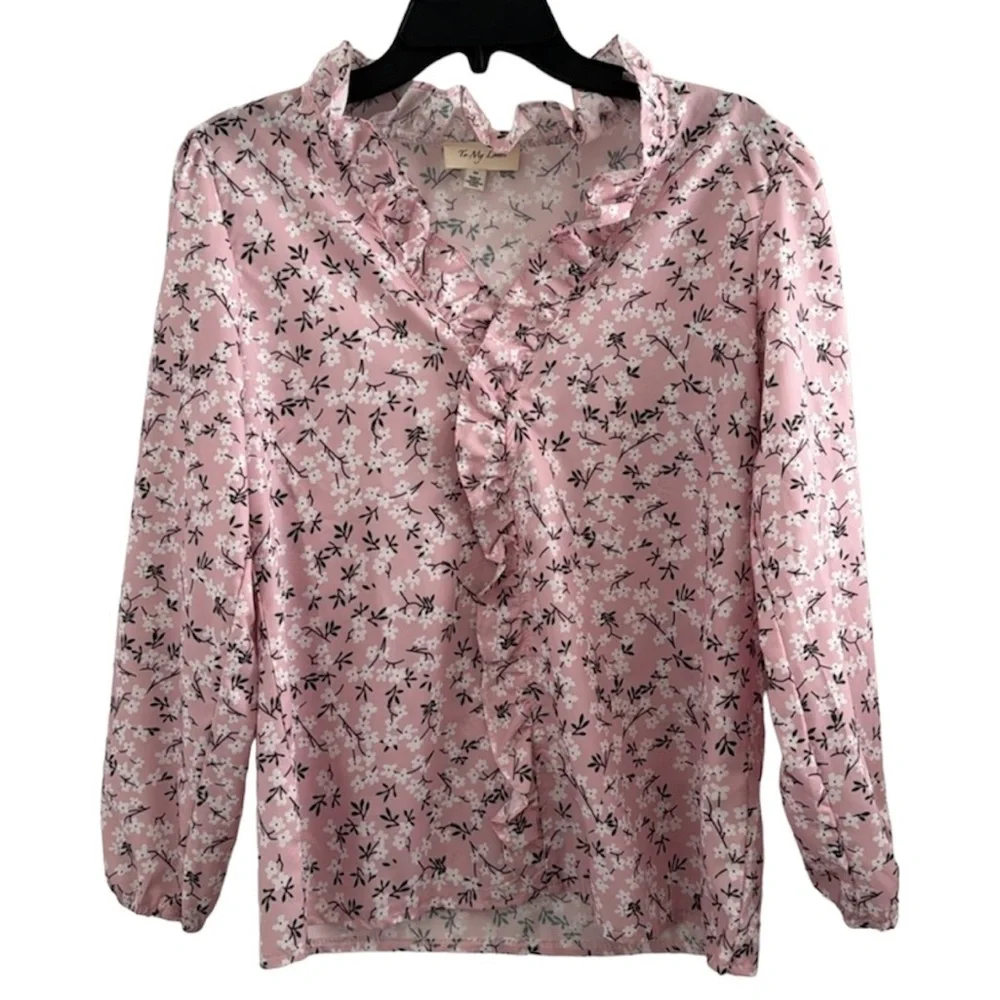 To My Lovers Women’s Top Ruffle Collar Blouse Floral Print Puff Sleeve - Picture 3 of 16